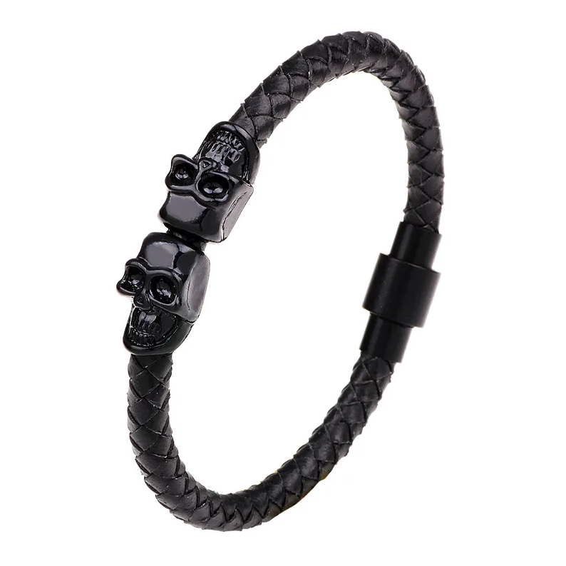 Double Skull Leather Bracelet