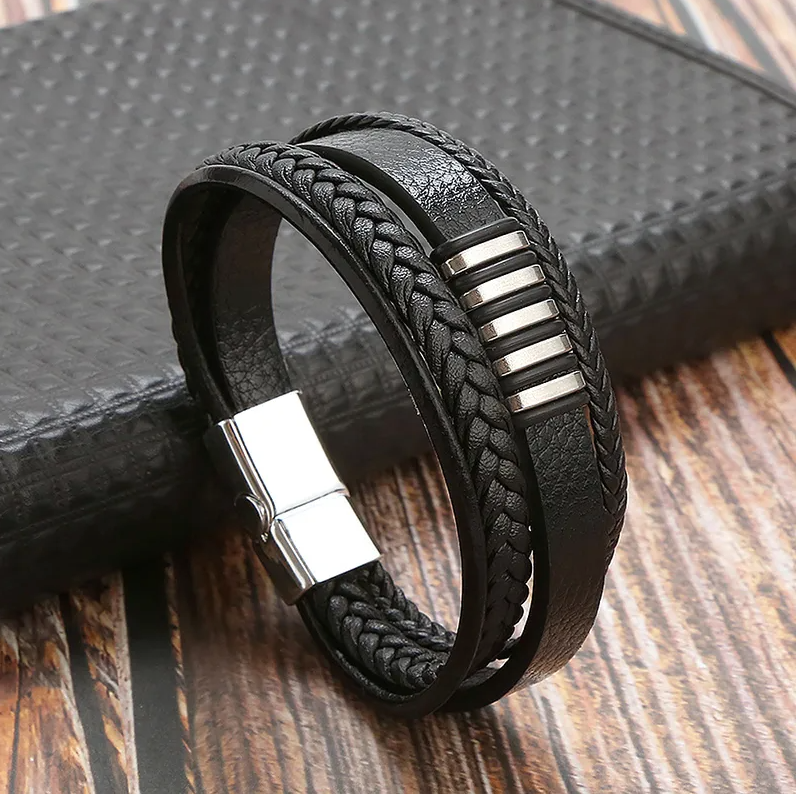 Braided Leather Layered Bracelet